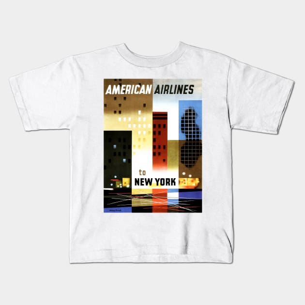 American Airlines to NEW YORK USA Art Deco Vintage Travel Kids T-Shirt by vintageposters